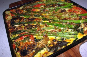 ASPARAGUS KALE LEEK SWEET POTATO AND TOMATO EGG FRITTATA 1