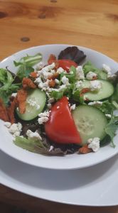salad with dried red pepper crisps